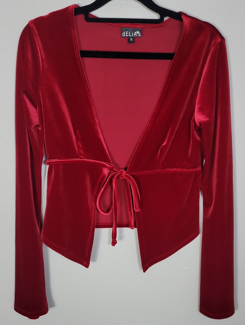 Vintage dELiAs Red Velvet Tie Front Cardigan Size Small Y2K Whimsigoth